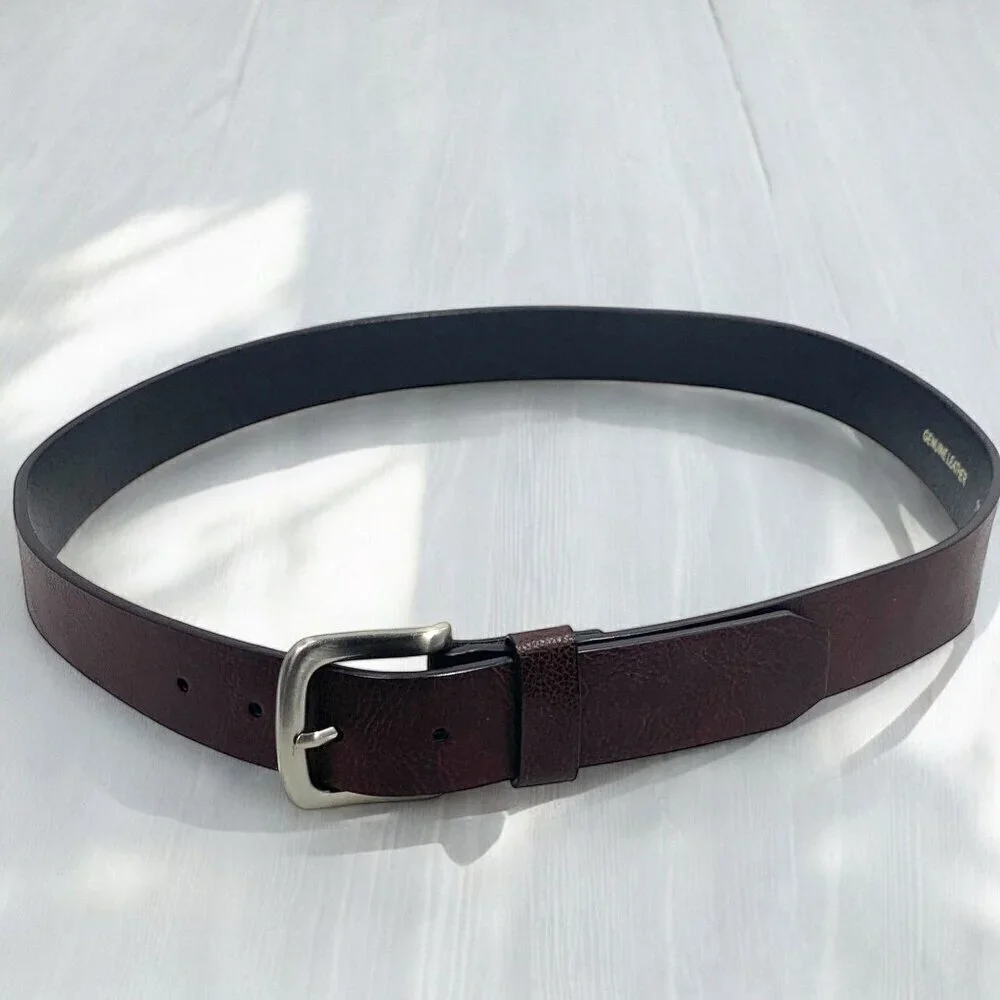 Bass Mens Genuine Leather Belt Brown With Brushed Silver Buckle Sz XL 5127 13